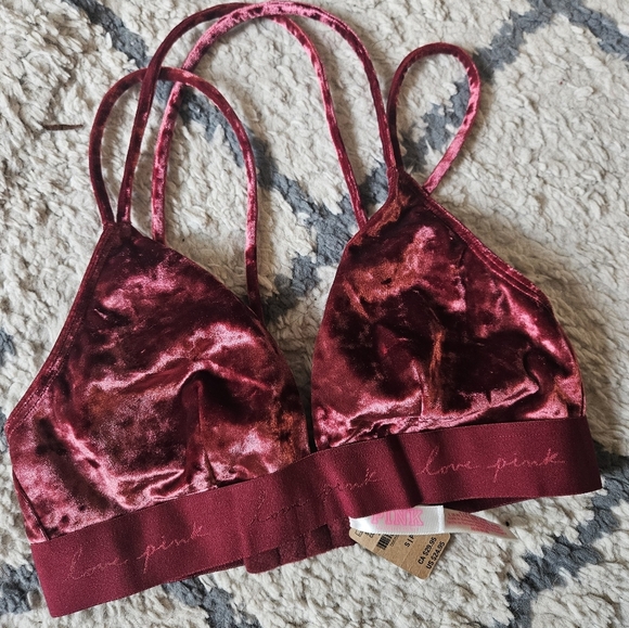 Victori's Secret Pink Velvet Strappy Bralette Size Small - Picture 1 of 5